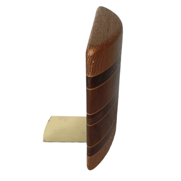 Vintage Mid Century Modern Butcher Block Solid Wood w/Inlay Curved Bookend - Picture 4 of 9